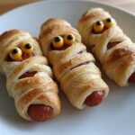 Gluten-Free Mummy Hot Dogs (using GF crescent roll dough)