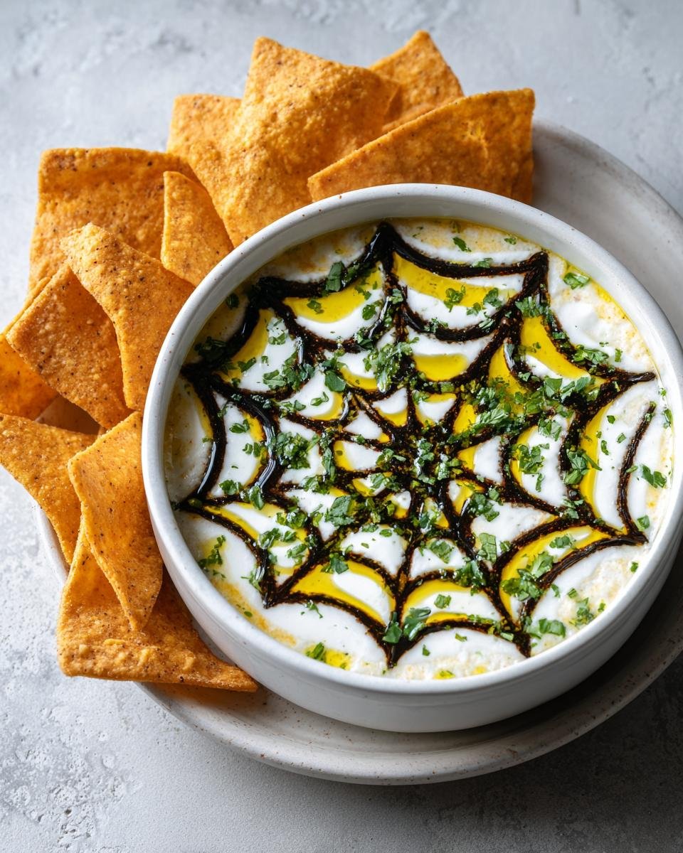 Gluten-Free Spiderweb Black Bean Dip with GF Tortilla Chips - detail 1
