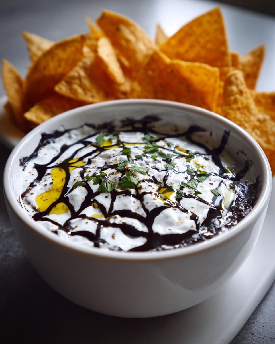 Gluten-Free Spiderweb Black Bean Dip with GF Tortilla Chips - detail 2