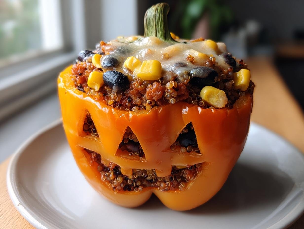 Spooky 4-Ingredient Gluten-Free Stuffed Bell Pepper Jack-o’-Lanterns